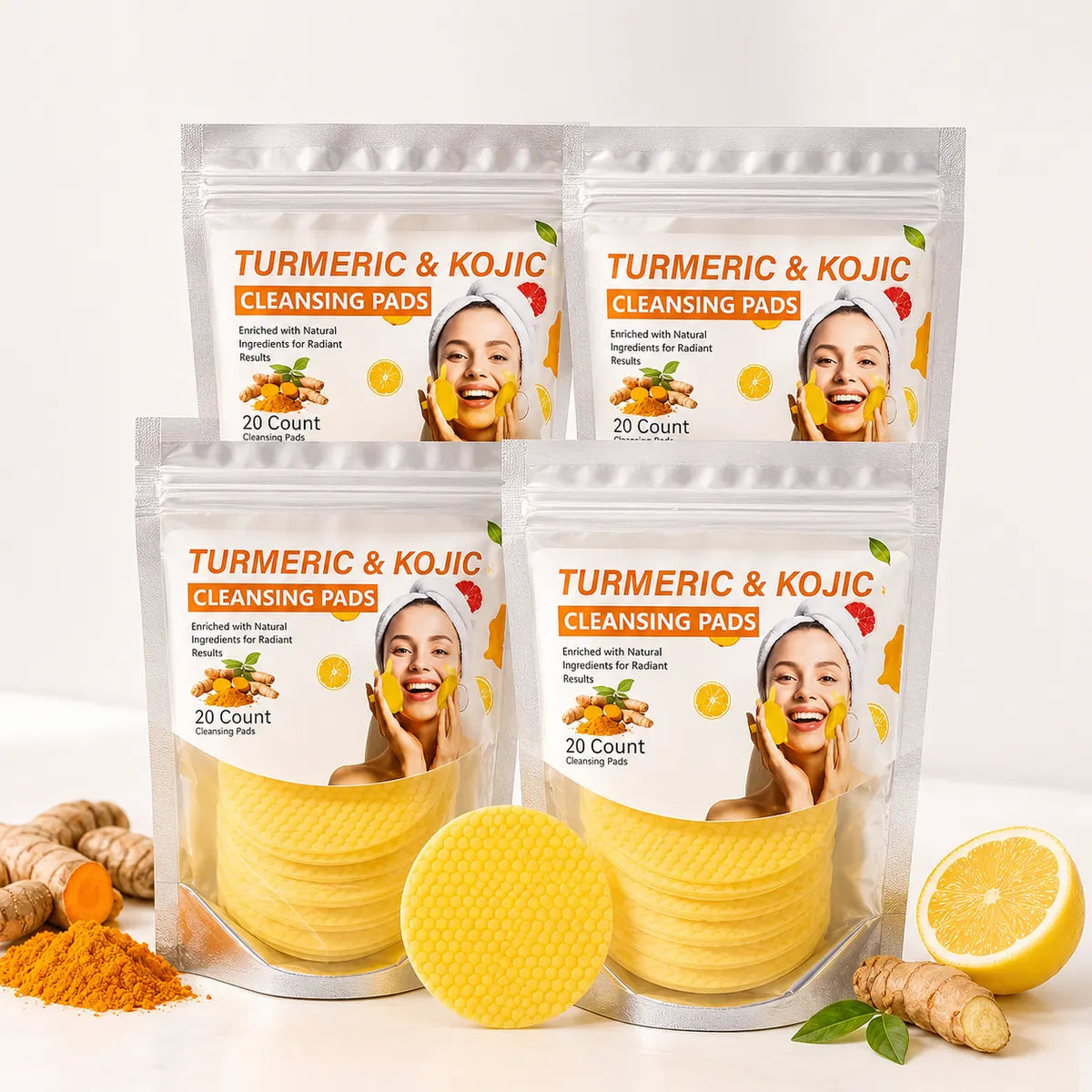 Glowmira® Turmeric & Kojic Cleansing Pads – 20-Count Daily Face Pads
