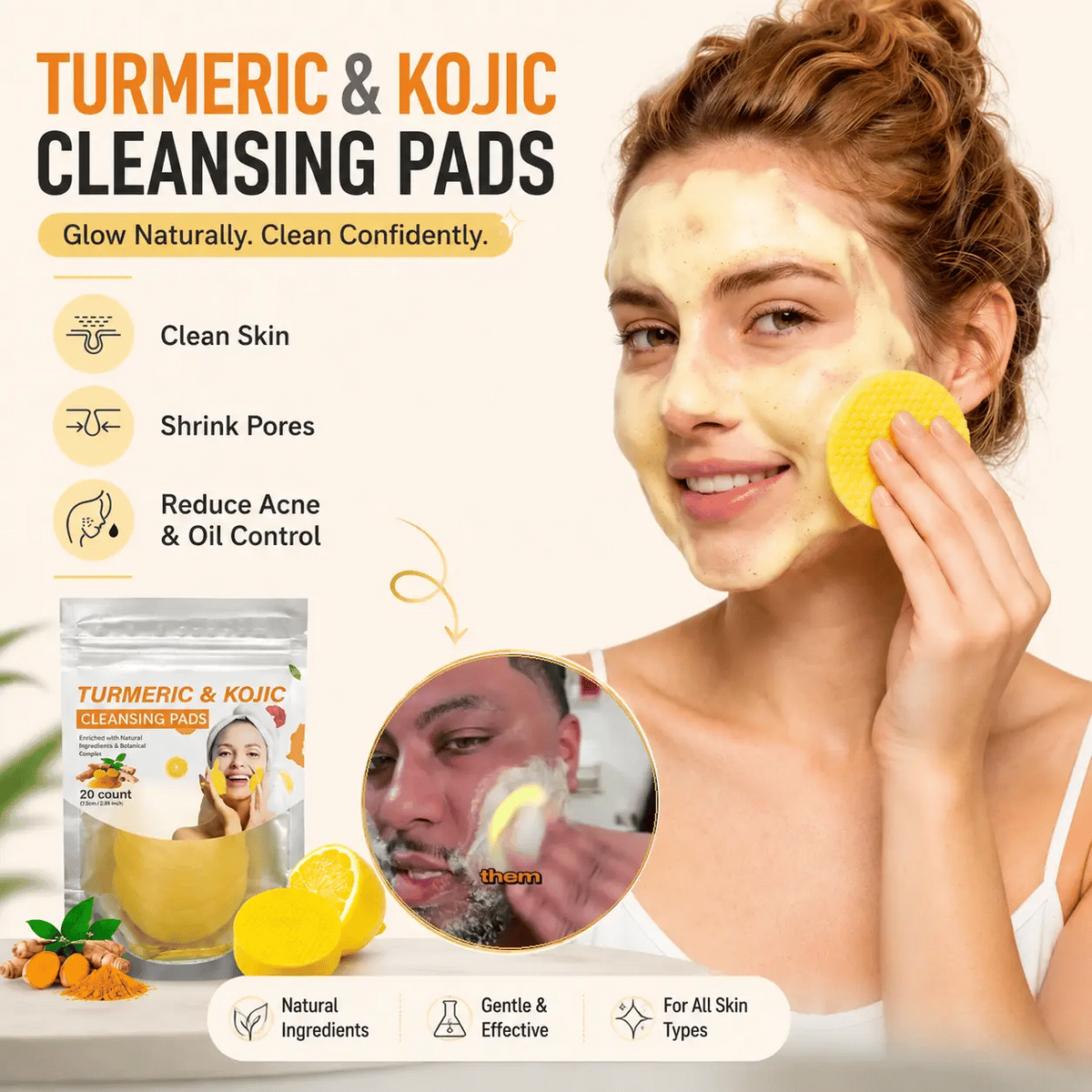 Glowmira® Turmeric & Kojic Cleansing Pads – 20-Count Daily Face Pads(upsell)