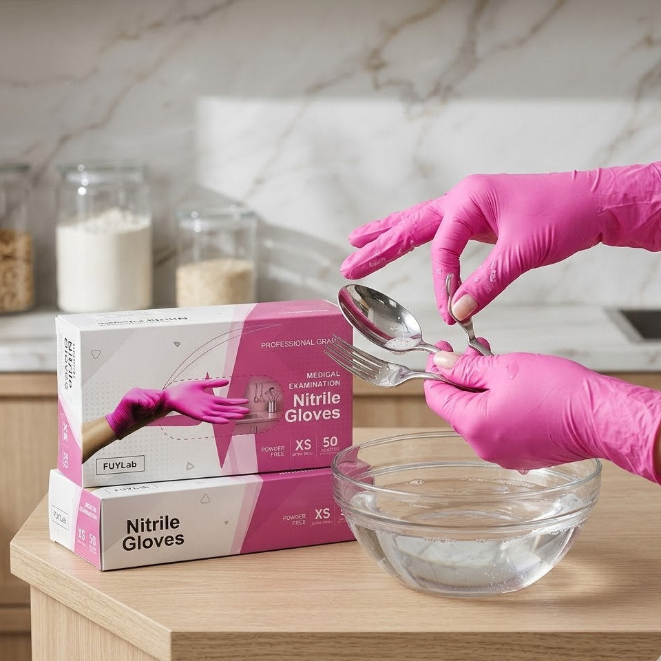Shopoletcosh Premium Rose Pink Nitrile Exam Gloves - Elegant Skin Protection for Home Cleaning, Beauty & Kitchen, Durable & High-Sensitivity Design