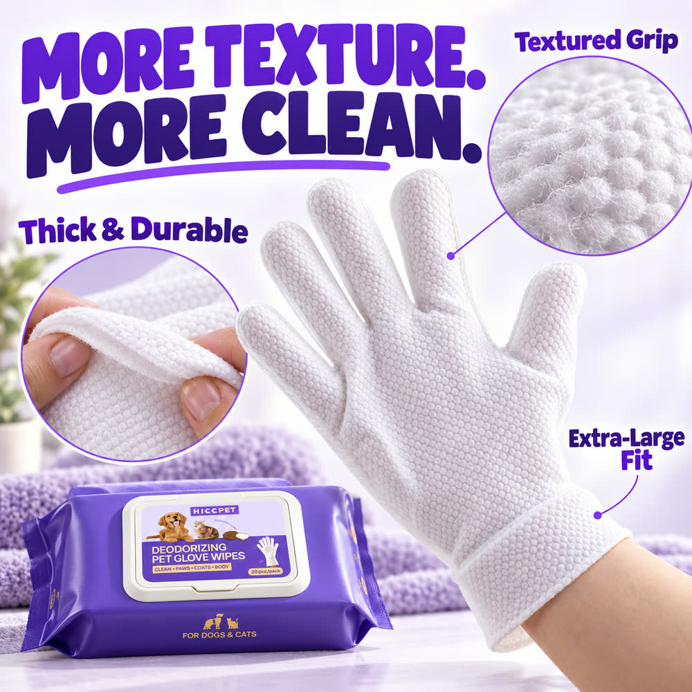 Extra-large textured pet glove wipe with thick durable fabric