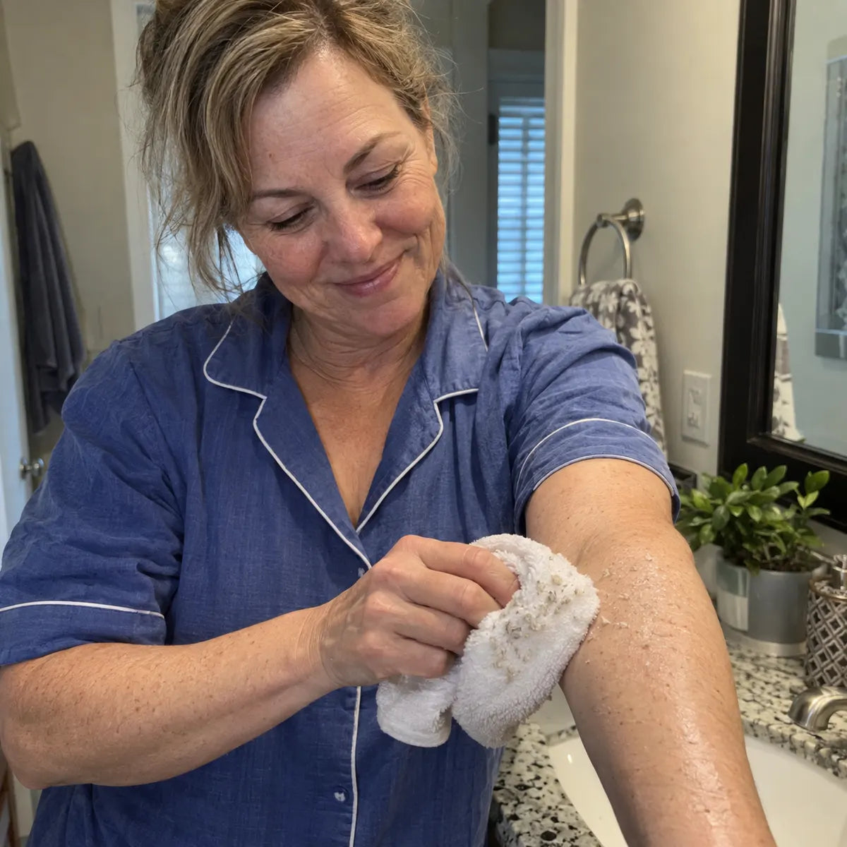 Body spray used on bumpy-looking arms