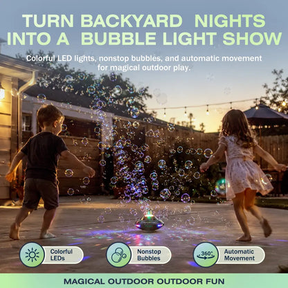 Vobblixa® 360° Roaming UFO Bubble Blaster 🛸🫧 – 32-Hole Light-Up Bubble Machine for Nonstop Outdoor Fun