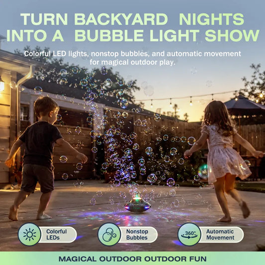 Vobblixa® 360° Roaming UFO Bubble Blaster 🛸🫧 – 32-Hole Light-Up Bubble Machine for Nonstop Outdoor Fun