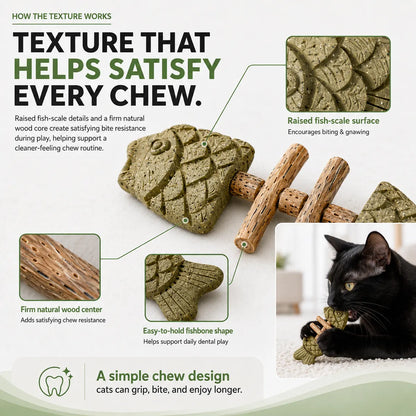 PurrFin®-Catnip & Silvervine Chew 🐾 🌿 Keep Your Indoor Cat Busy, Happy & Away From Your Stuff