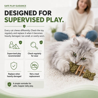 PurrFin®-Catnip & Silvervine Chew 🐾 🌿 Keep Your Indoor Cat Busy, Happy & Away From Your Stuff