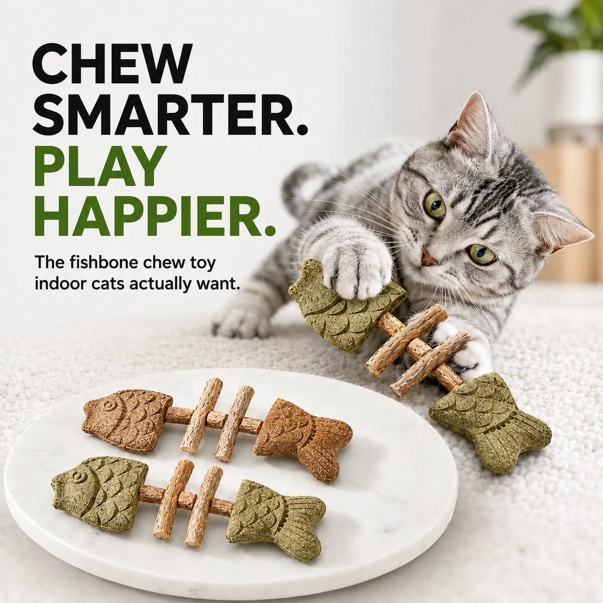 PurrFin®-Catnip & Silvervine Chew 🐾 🌿 Keep Your Indoor Cat Busy, Happy & Away From Your Stuff