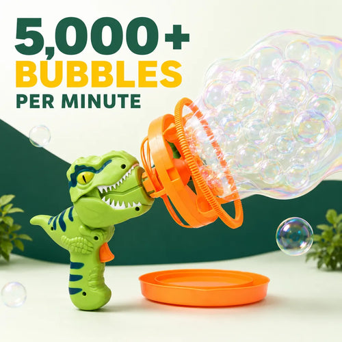 DinoSpin®-DINO BUBBLE GUN 💦 👑 Dinosaur Bubble Machine for Kids & Toddlers