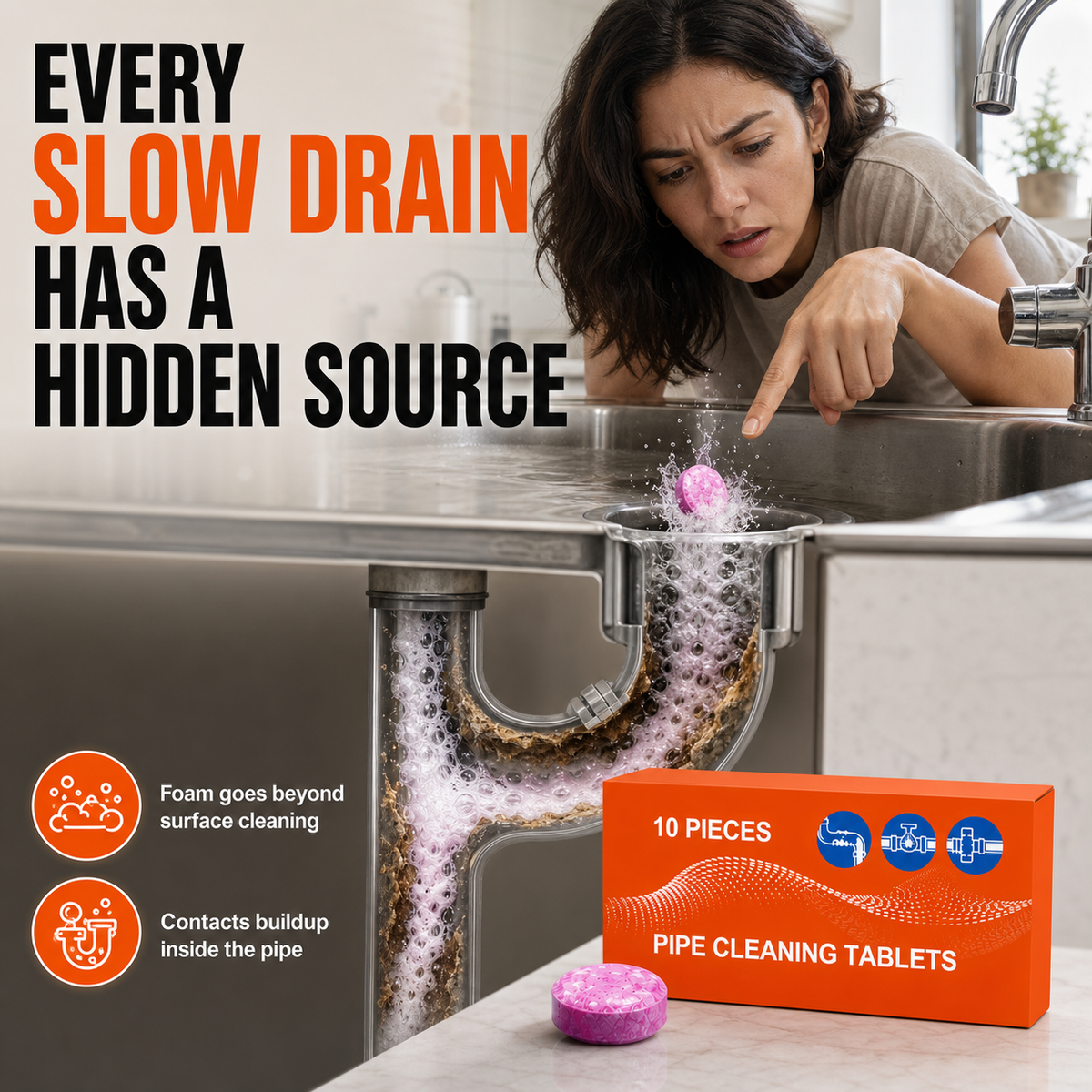 🔥 FINAL DAY 64% OFF-Dluvivo® Powerful Foaming Drain Cleaner for Kitchen & Bathroom