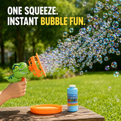 DinoSpin®-DINO BUBBLE GUN 💦 👑 Dinosaur Bubble Machine for Kids & Toddlers