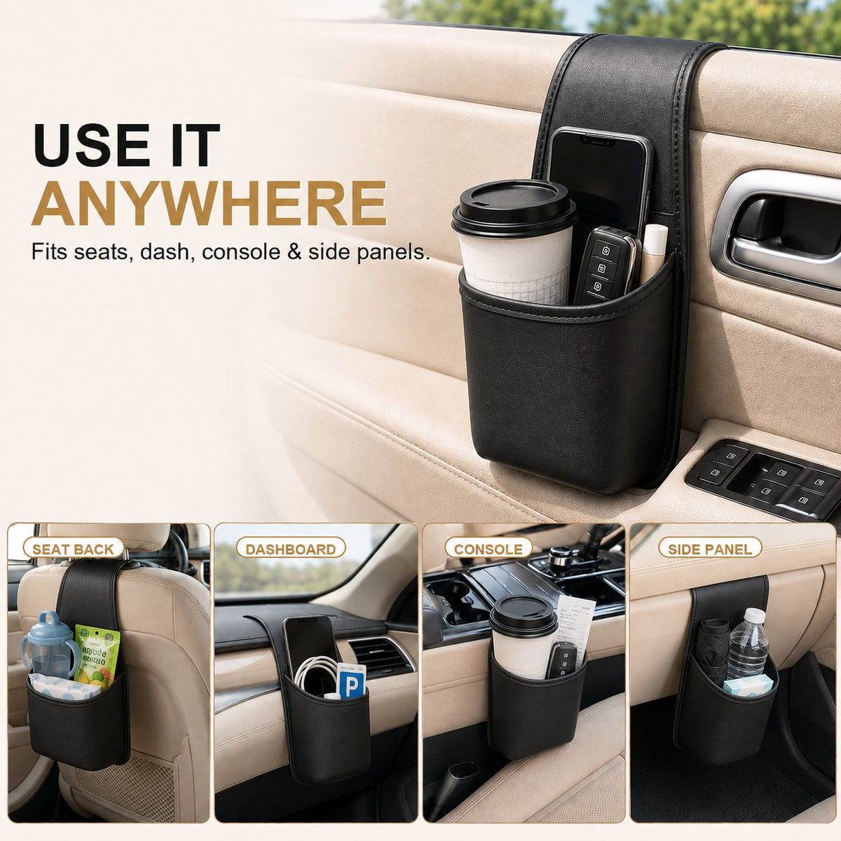 🚗 Tavelyq® Removable Nano Gel Car Door Storage Pocket & Cup Holder