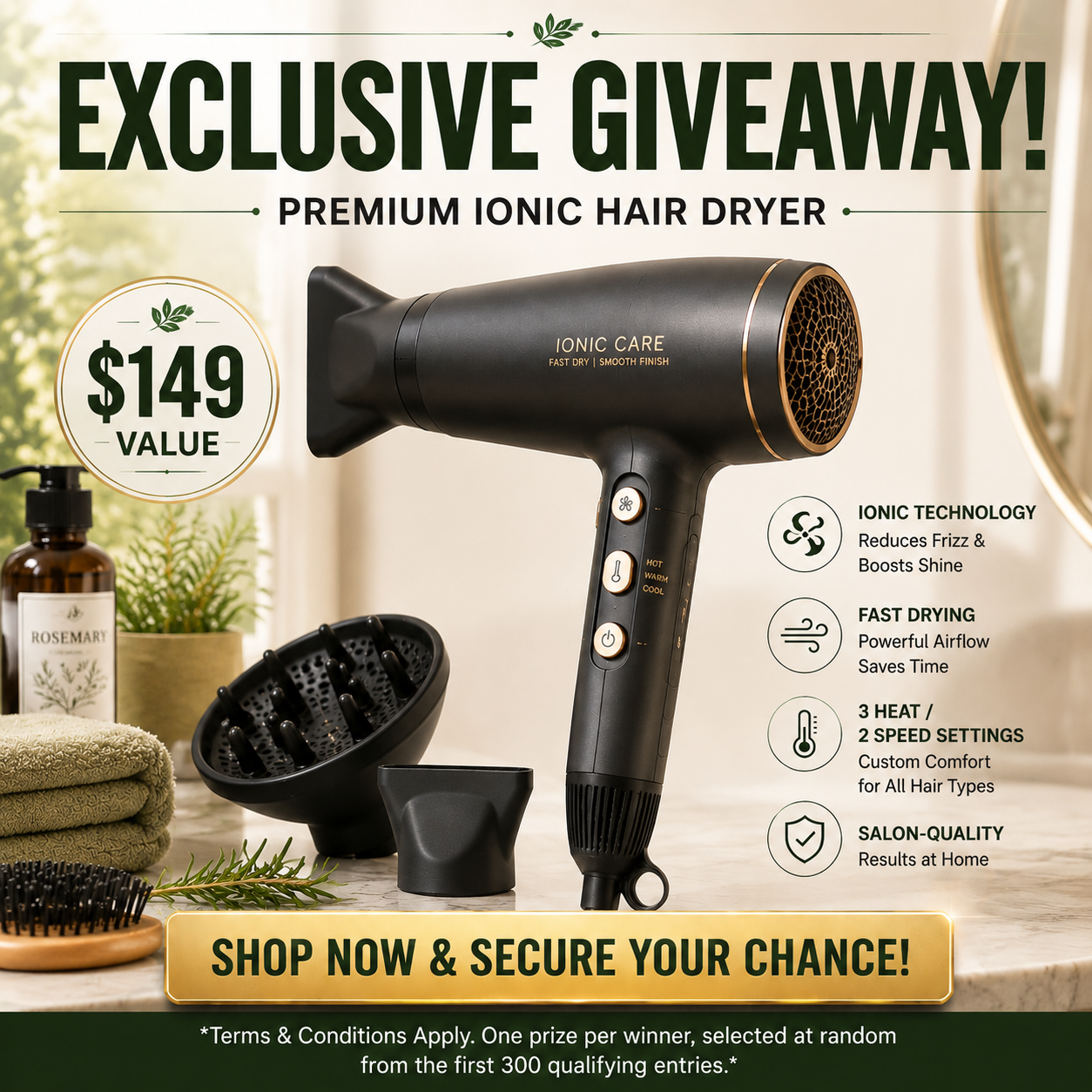 Exclusive giveaway premium ionic hair dryer