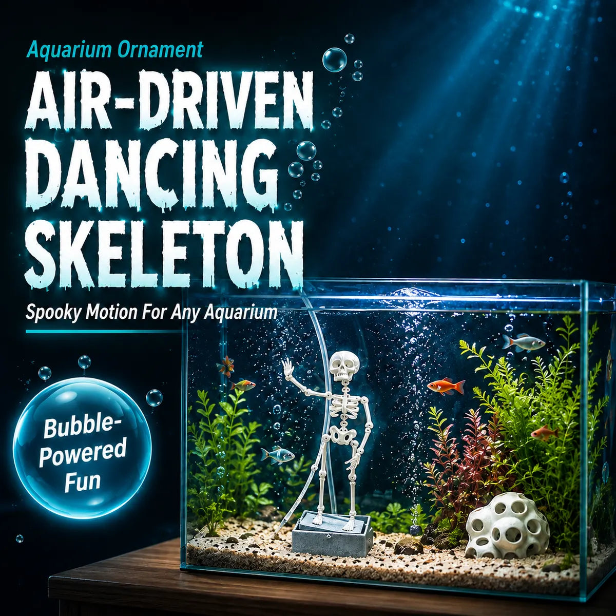 HJCICYH® 💀 🫧 Air-Driven Dancing Skeleton Aquarium Ornament