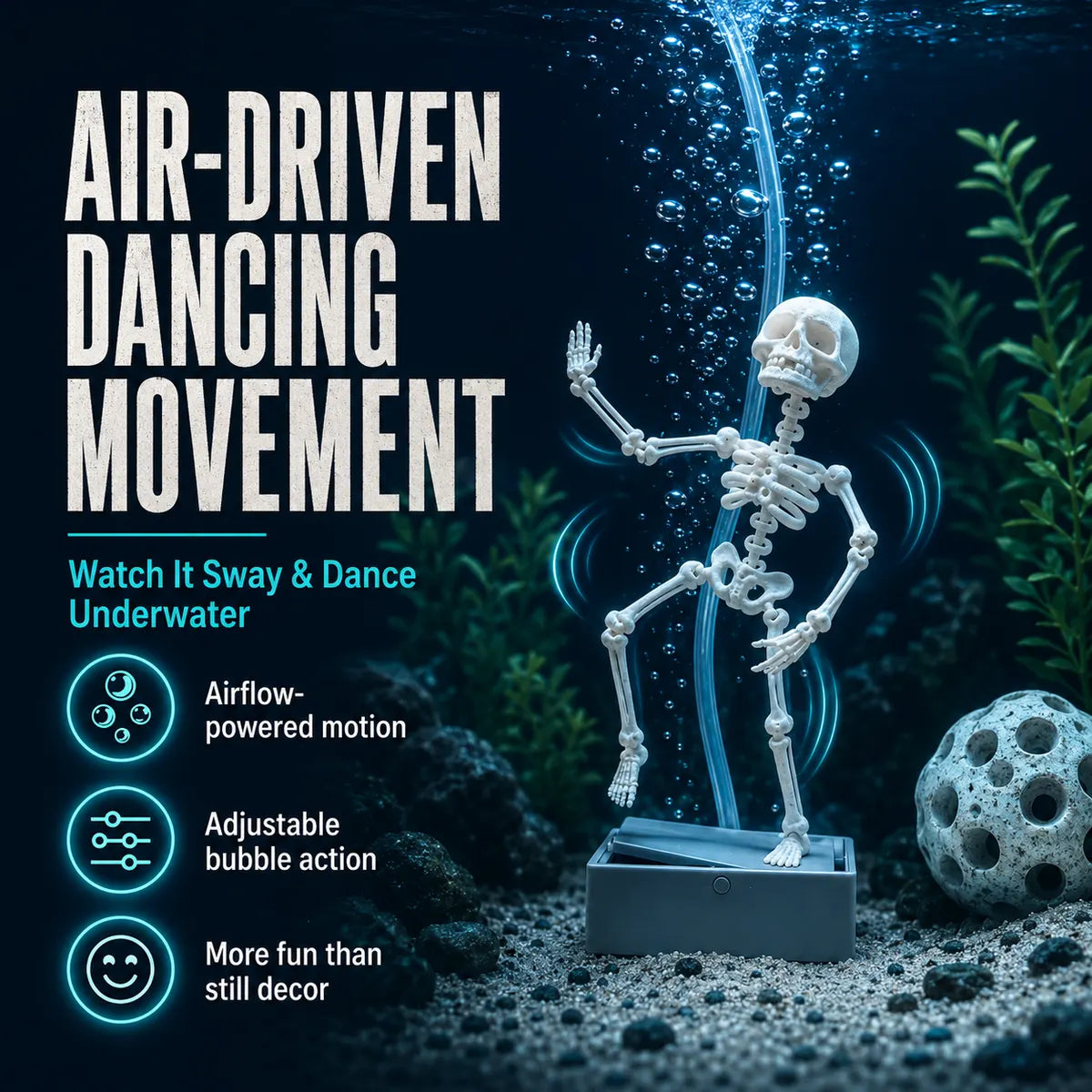 HJCICYH® 💀 🫧 Air-Driven Dancing Skeleton Aquarium Ornament