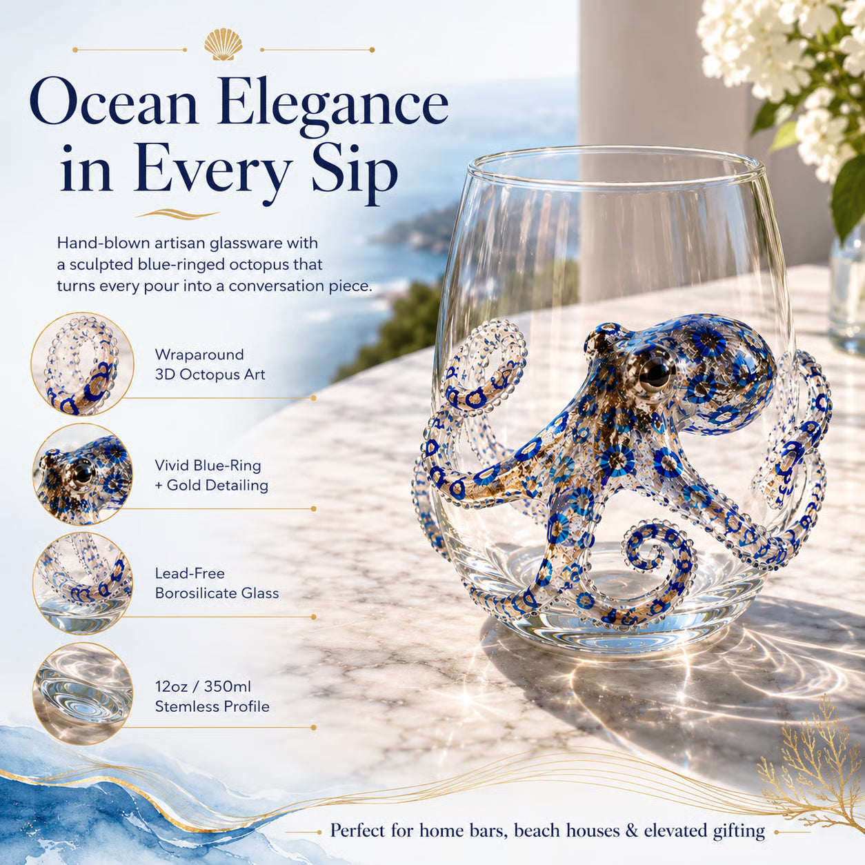 3D Ocean Animal Artisan Glassware Collection