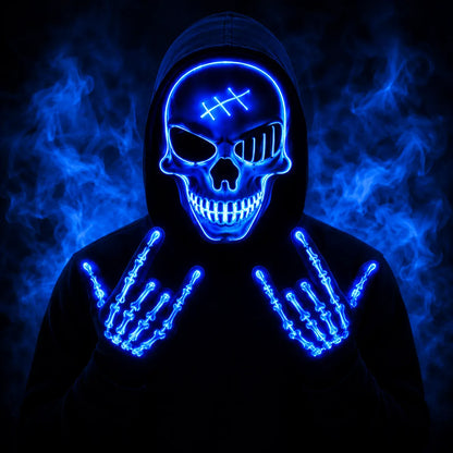 Stand Out After Dark – LED Skull Mask & Light-Up Gloves Set