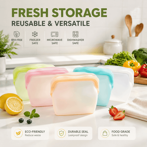 Vorylune® 5-Pack Reusable Stand-Up Silicone Food Storage Bags（upsell）