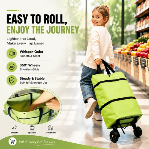 🔥 FINAL DAY 67% OFF — 2-in-1 Foldable Rolling Grocery Bag