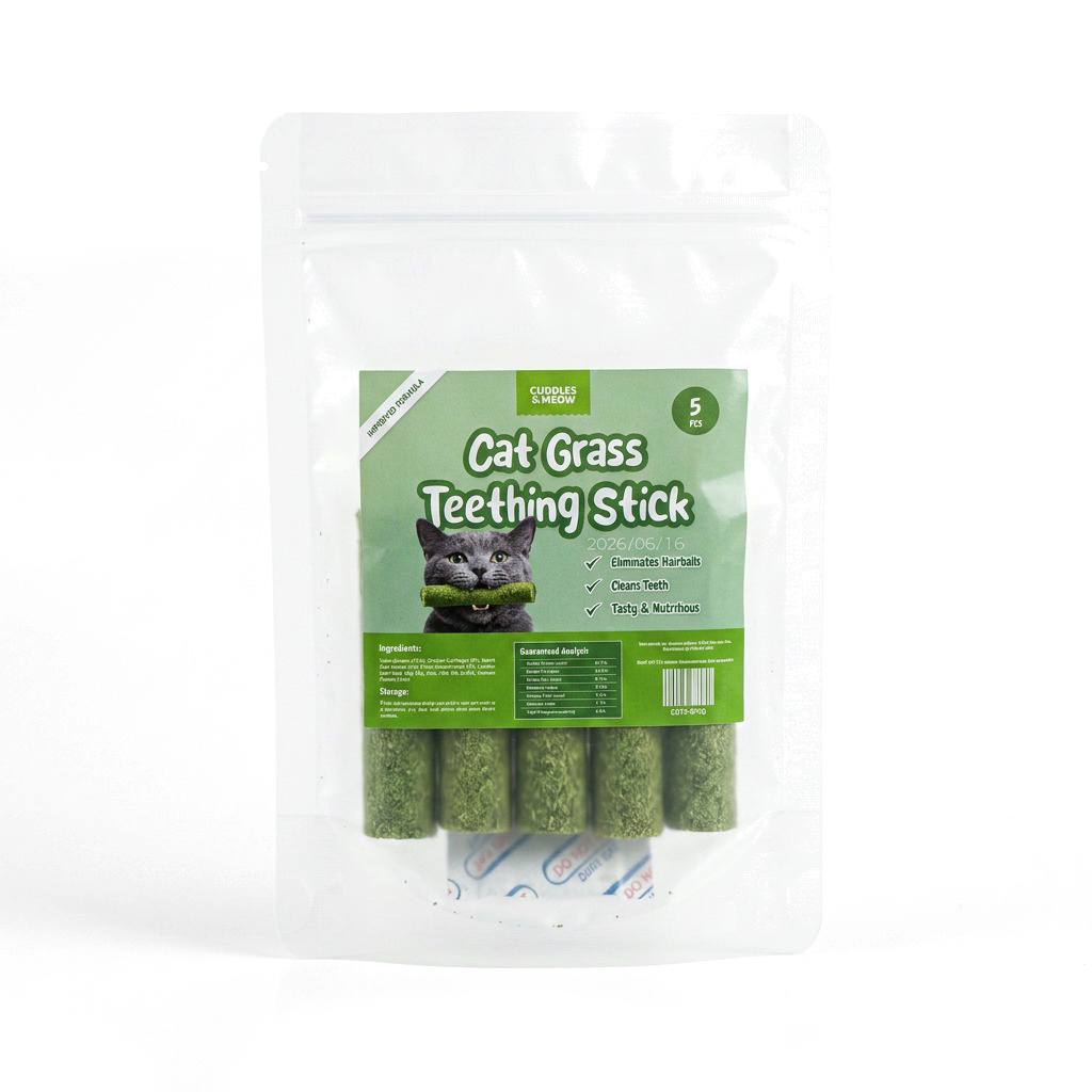 CAT GRASS TEETHING STICK 🐱 🌿 A Tasty Cat-Grass Chew for Treating, Chewing & Play