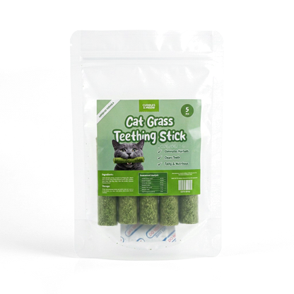 CAT GRASS TEETHING STICK 🐱 🌿 A Tasty Cat-Grass Chew for Treating, Chewing & Play