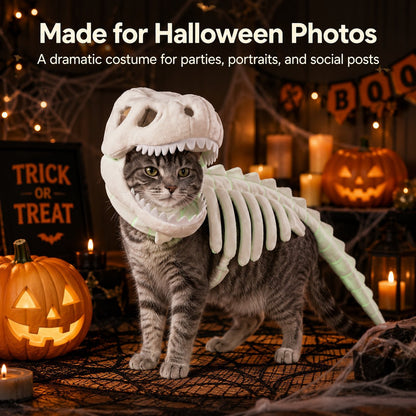 Dinosaur skeleton cat costume for Halloween photos