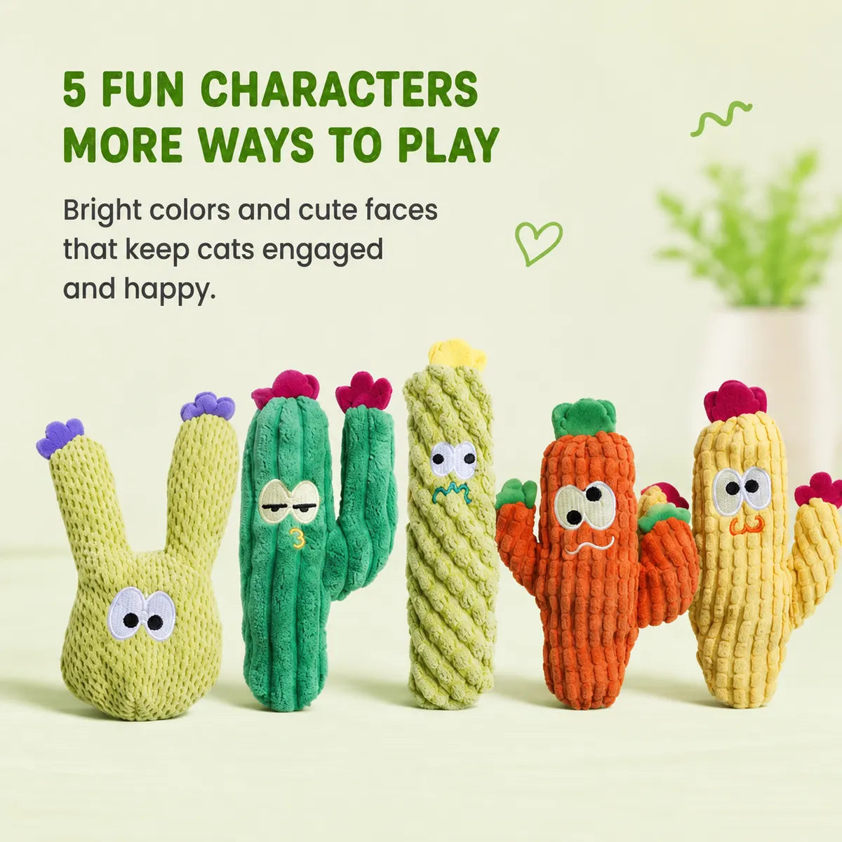 PAWSIBLE® 🌵 🐾 Organic Catnip Cactus Toys — 5-Pack for Indoor Cats