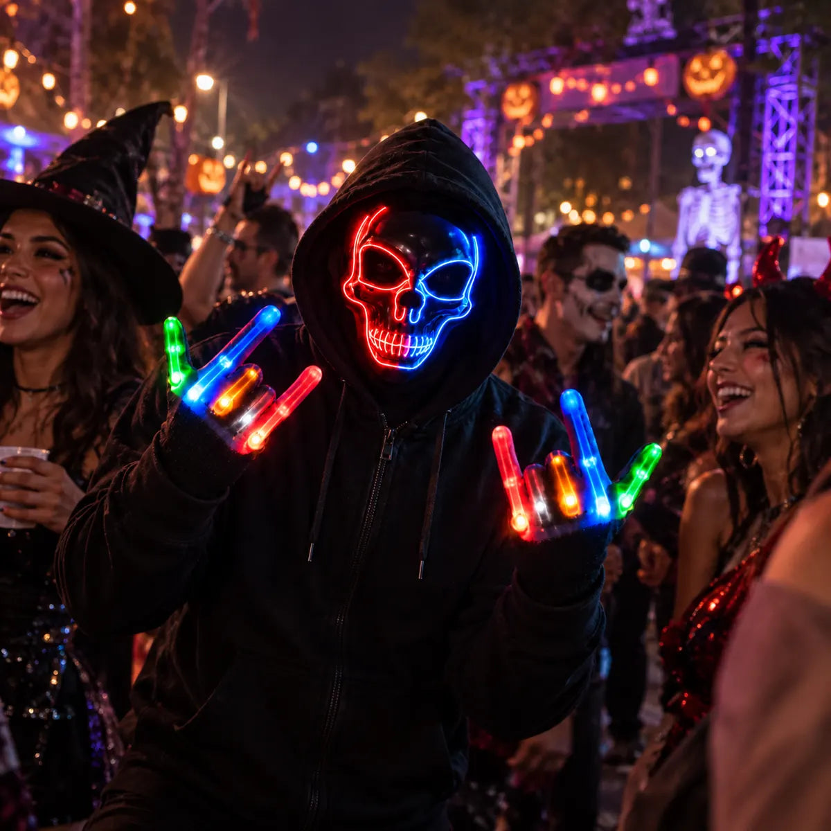 Stand Out After Dark – LED Skull Mask & Light-Up Gloves Set