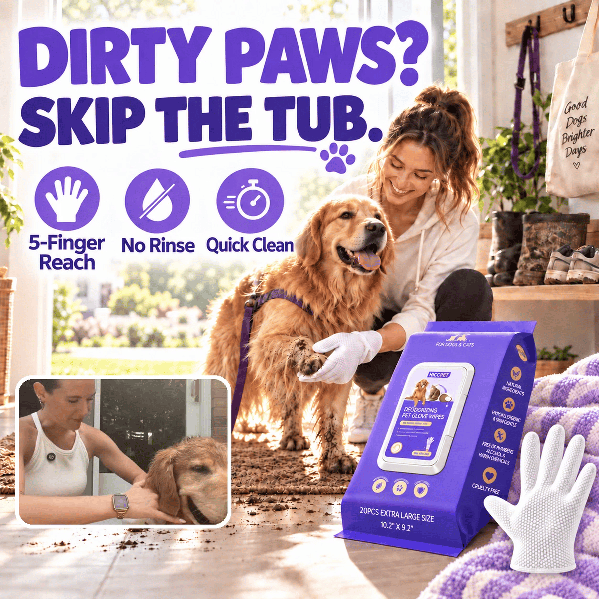Skip the Bath — 5-Finger Pet Cleaning Wipes
