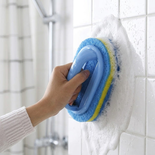 Shopoletcosh Multipurpose Bathroom Cleaning Brush with Handle - Heavy Duty Scrubbing Sponge for Tub, Tile, and Sink, Ergonomic Grip for Effortless Cleaning