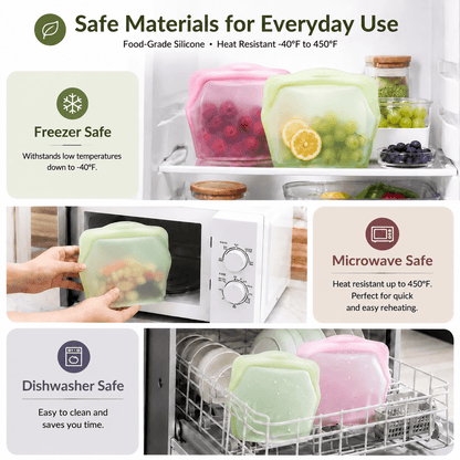 Vorylune® 5-Pack Reusable Stand-Up Silicone Food Storage Bags（upsell）