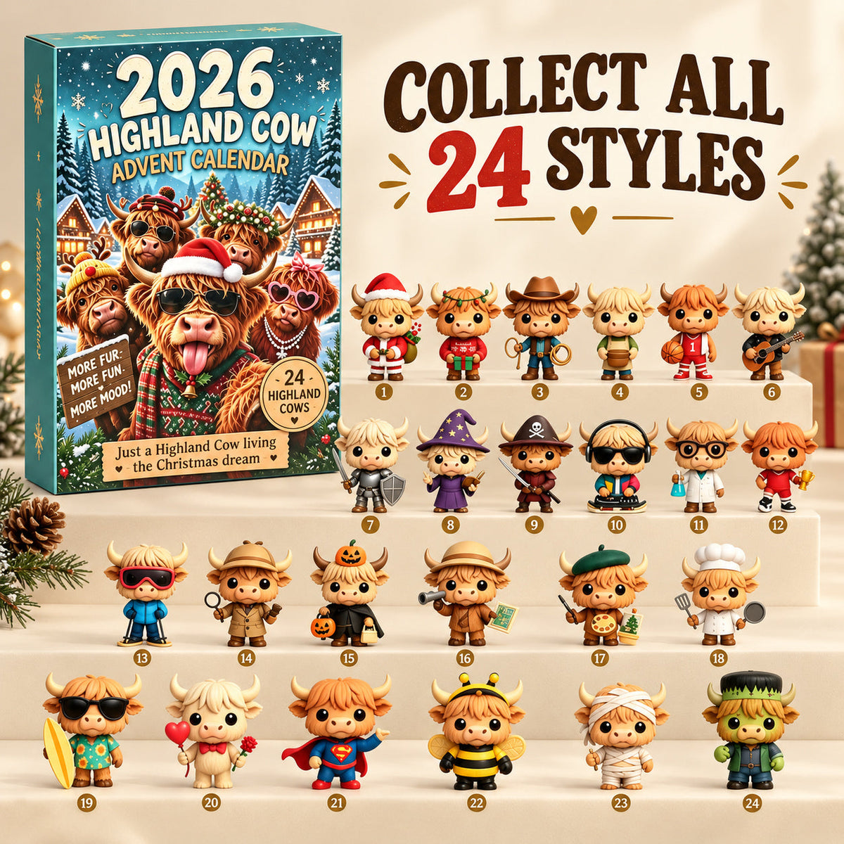 Meet 24 Adorable Highland Cows – A Magical Christmas Countdown