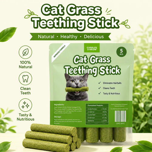 PurrSprout®-CAT GRASS TEETHING STICK 🐱 🌿 A Tasty Cat-Grass Chew for Treating, Chewing & Play