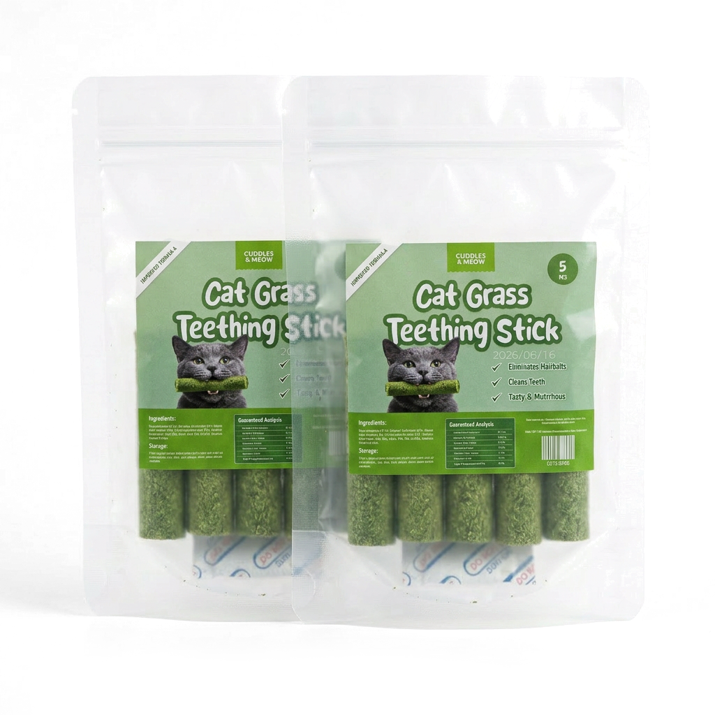 CAT GRASS TEETHING STICK 🐱 🌿 A Tasty Cat-Grass Chew for Treating, Chewing & Play