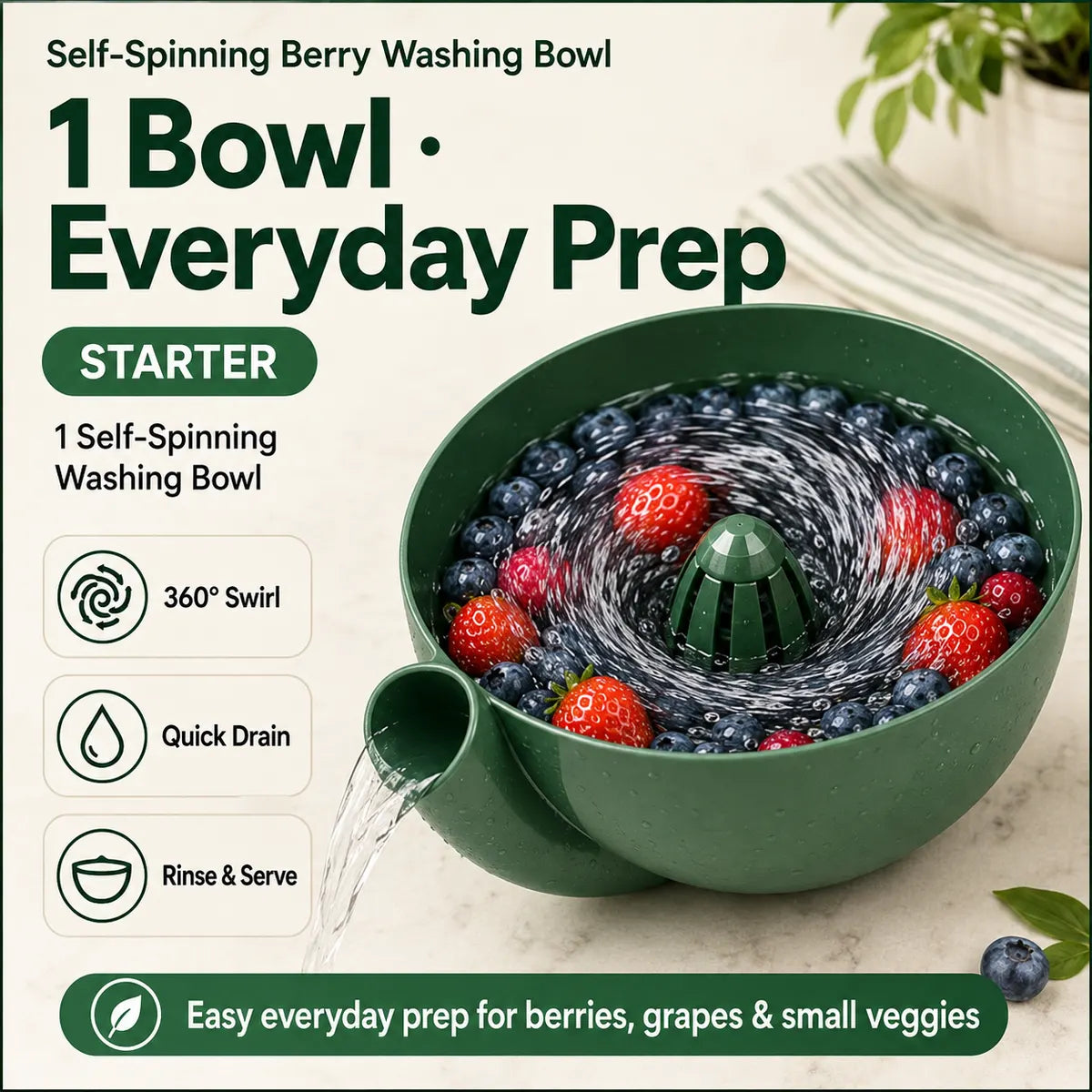 BerryVora® Swirl & Drain Washing Bowl