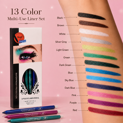 🔥 FINAL CHANCE — 64% OFF — 13-Color Waterproof Lip & Eye Liner Pencil Set