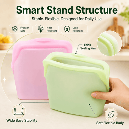 Vorylune® 5-Pack Reusable Stand-Up Silicone Food Storage Bags（upsell）
