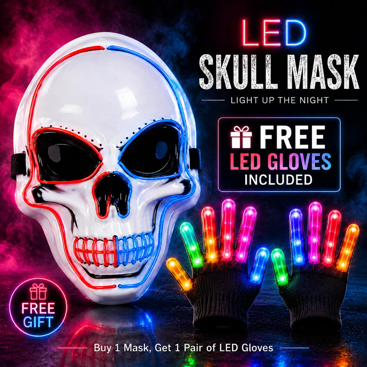 LED Glow Skull Mask & Gloves Set（upsell）