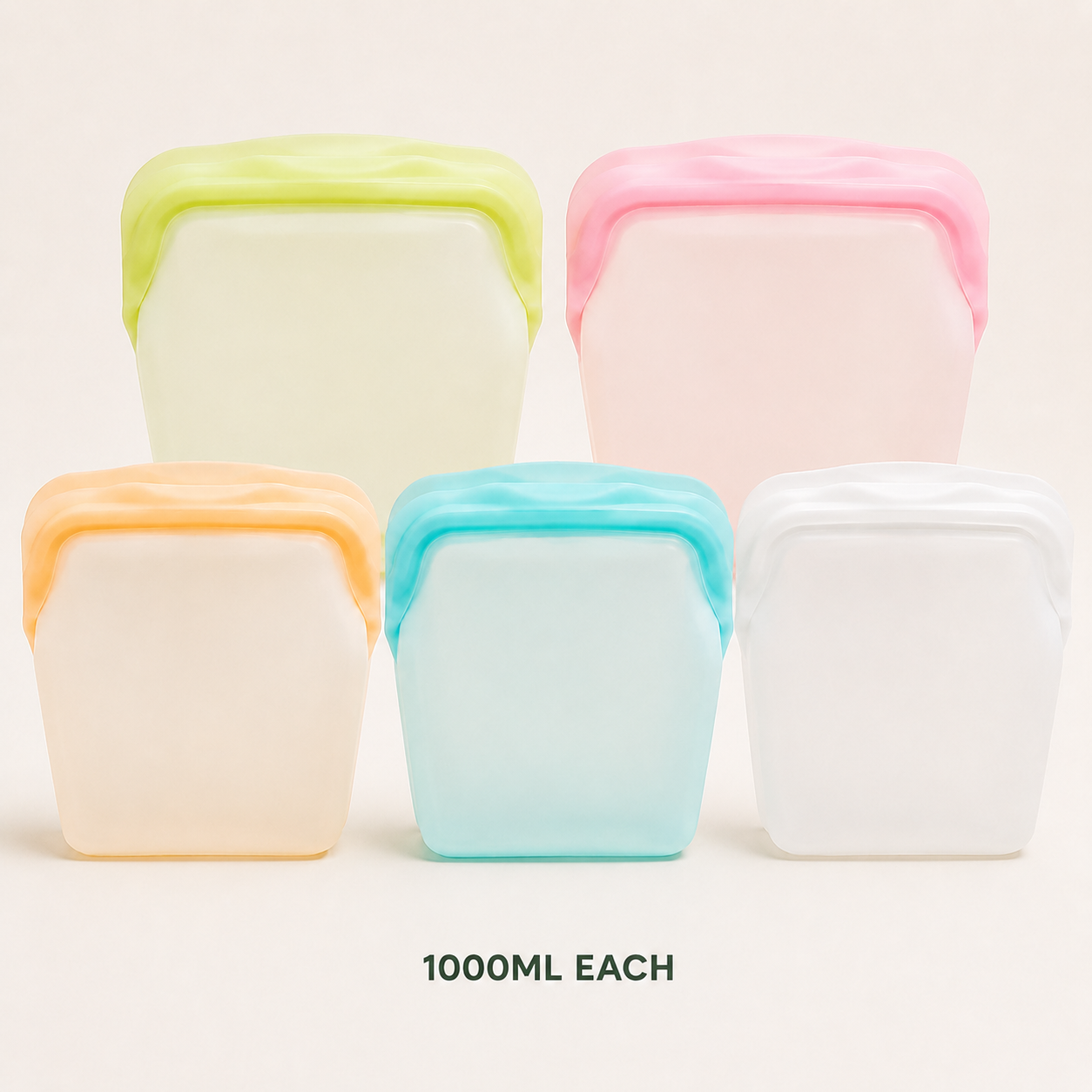 Vorylune® 5-Pack Reusable Stand-Up Silicone Food Storage Bags（upsell）