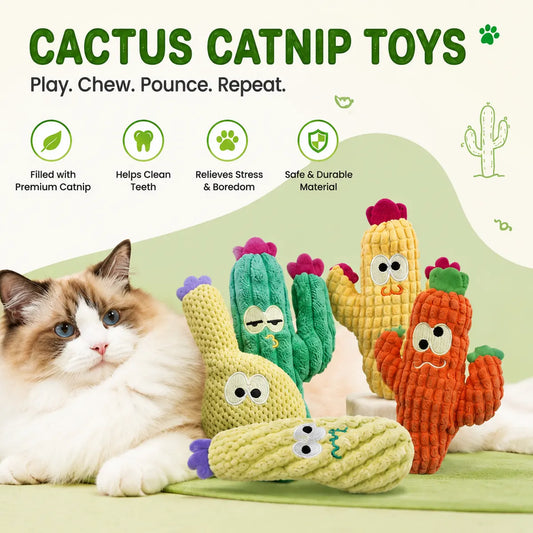 PAWSIBLE® 🌵 🐾 Organic Catnip Cactus Toys — 5-Pack for Indoor Cats