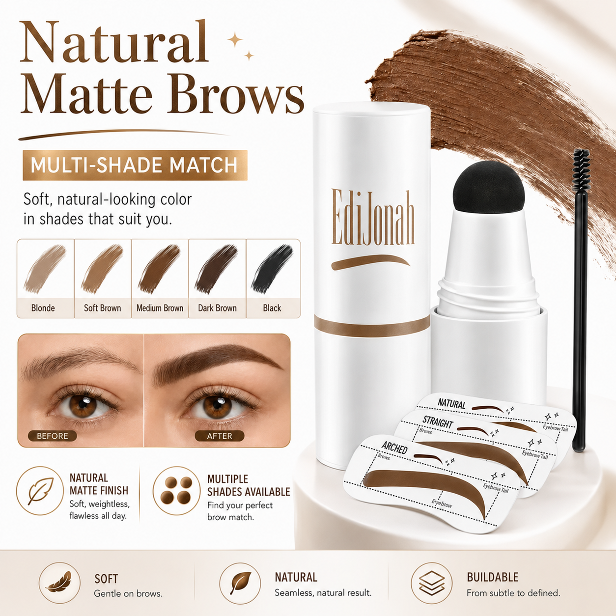EdiJonah® ✨ 👑 Perfect Brows Stencil & Stamp Kit - Quick, Easy & Smudge-Resistant Brows