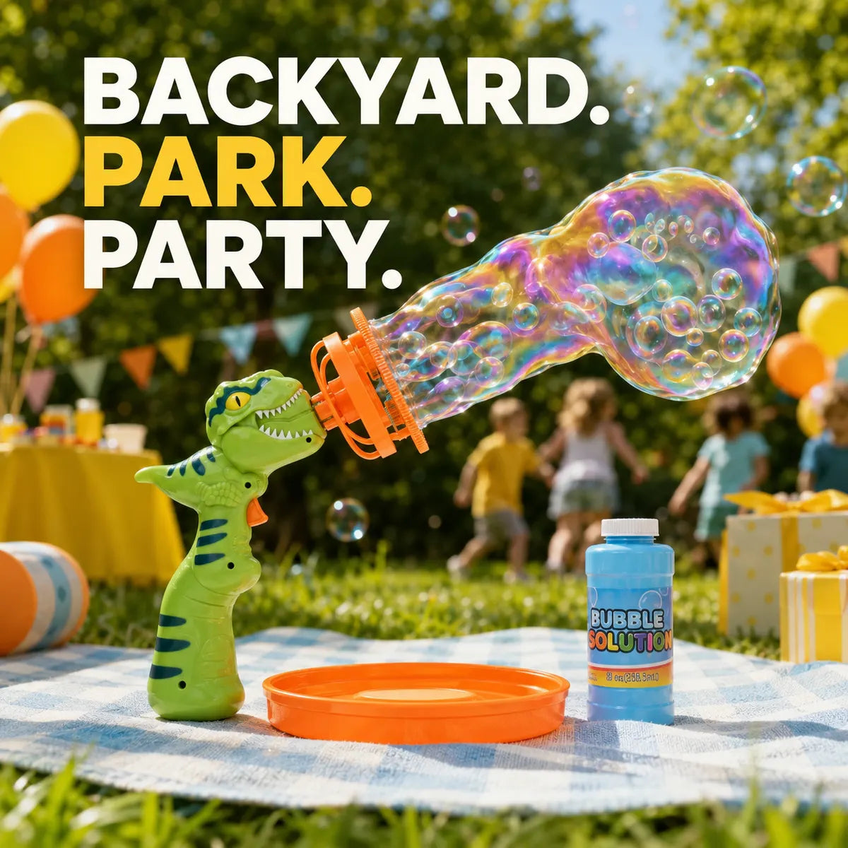 DinoSpin®-DINO BUBBLE GUN 💦 👑 Dinosaur Bubble Machine for Kids & Toddlers