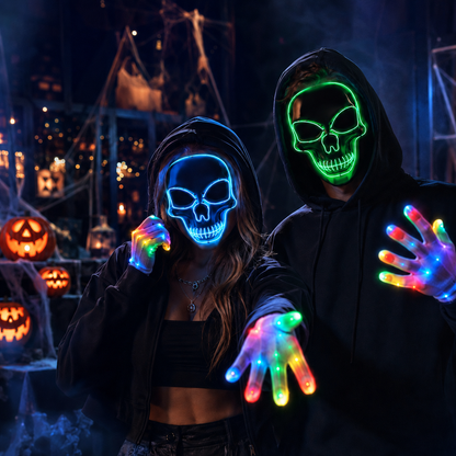 Stand Out After Dark – LED Skull Mask & Light-Up Gloves Set