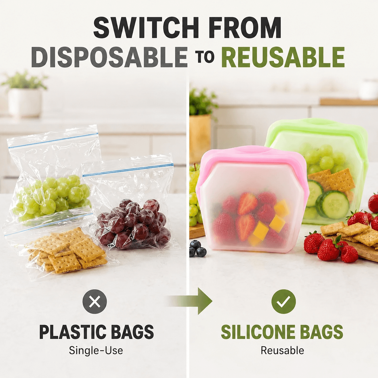 Vorylune® 5-Pack Reusable Stand-Up Silicone Food Storage Bags（upsell）