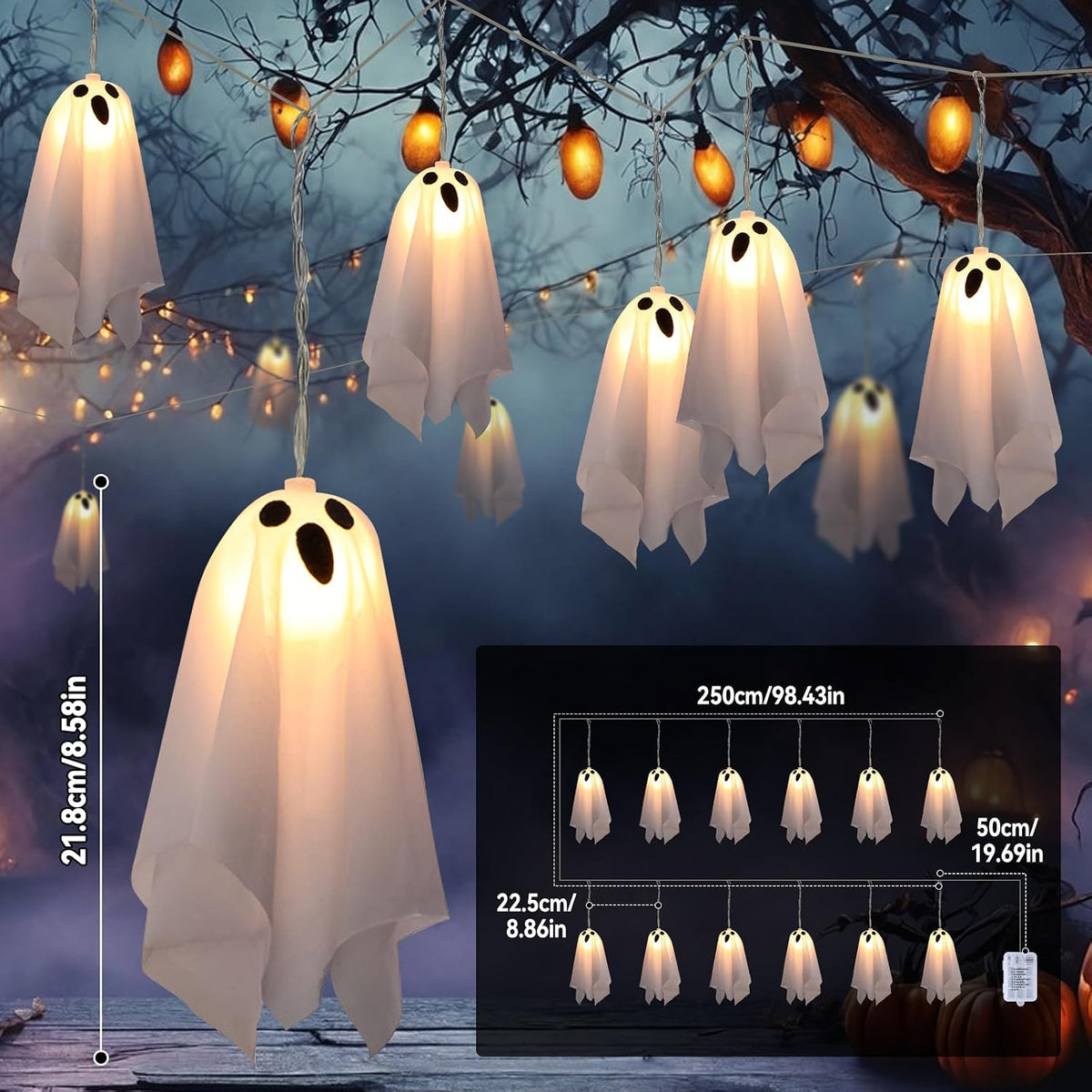 🔥 LAST CHANCE — 50% OFF-Halloween Hanging Ghost Lights 10 Glowing Ghosts for a Spooky