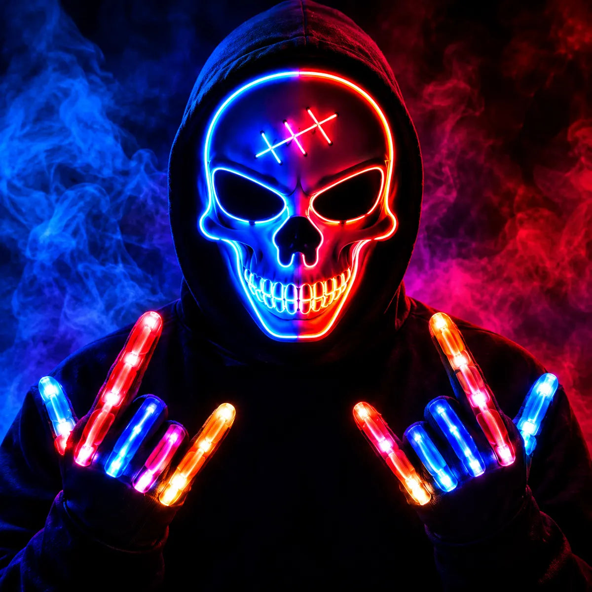Stand Out After Dark – LED Skull Mask & Light-Up Gloves Set