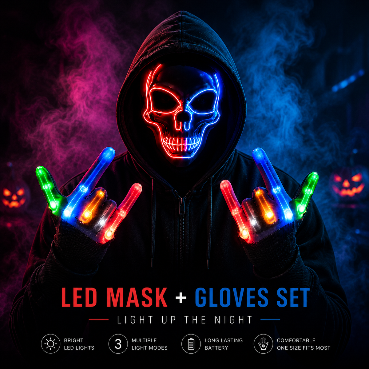 LED Glow Skull Mask & Gloves Set（upsell）