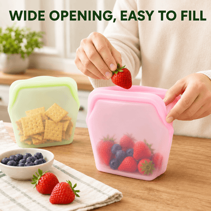 Vorylune® 5-Pack Reusable Stand-Up Silicone Food Storage Bags（upsell）