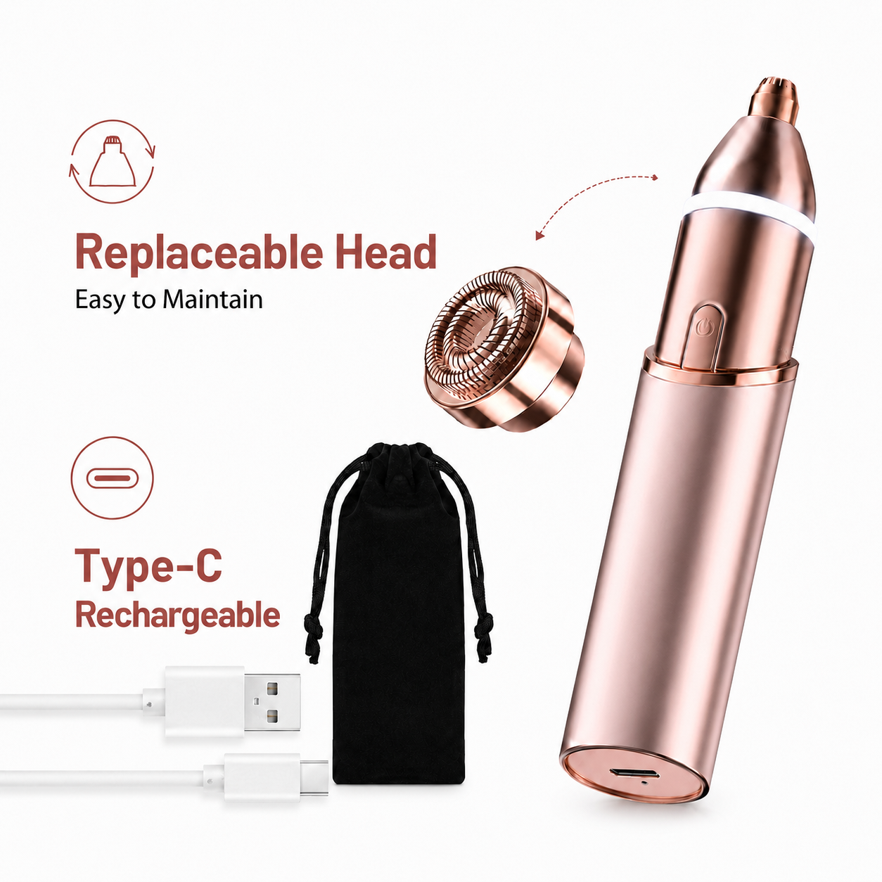 Dluvivo® Dual-Head Electric yebrow Trimmer Rechargeable Rose