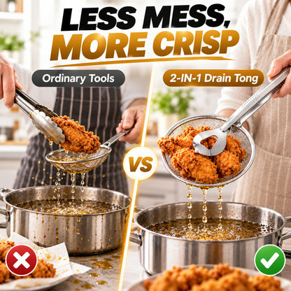🔥Special Offer 70% - 2-in-1 Strainer Tongs | Frying Made Easier