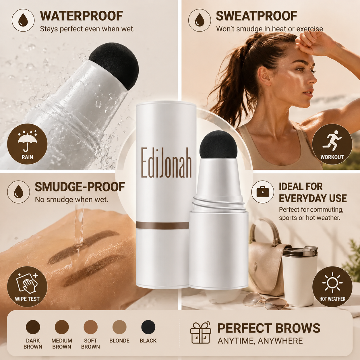 EdiJonah® ✨ 👑 Perfect Brows Stencil & Stamp Kit - Quick, Easy & Smudge-Resistant Brows