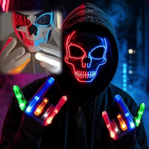 Stand Out After Dark – LED Skull Mask & Light-Up Gloves Set